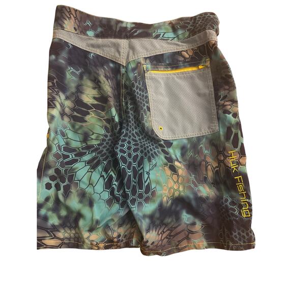 HUK Kryptek Pontus Blue Mens Small Fishing Board Shorts Swim Trunks Zip Pocket - Picture 6 of 6
